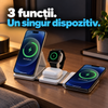 Stație Magnetică 3 în 1 pentru Încărcarea Telefonului, Ceasului și Căștilor